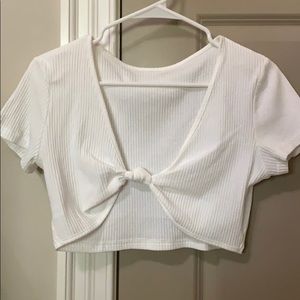 front knot white crop top